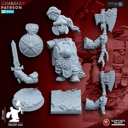 Urrok Chieftain, resin miniature, 28mm heroic scale unpainted resin, view 4