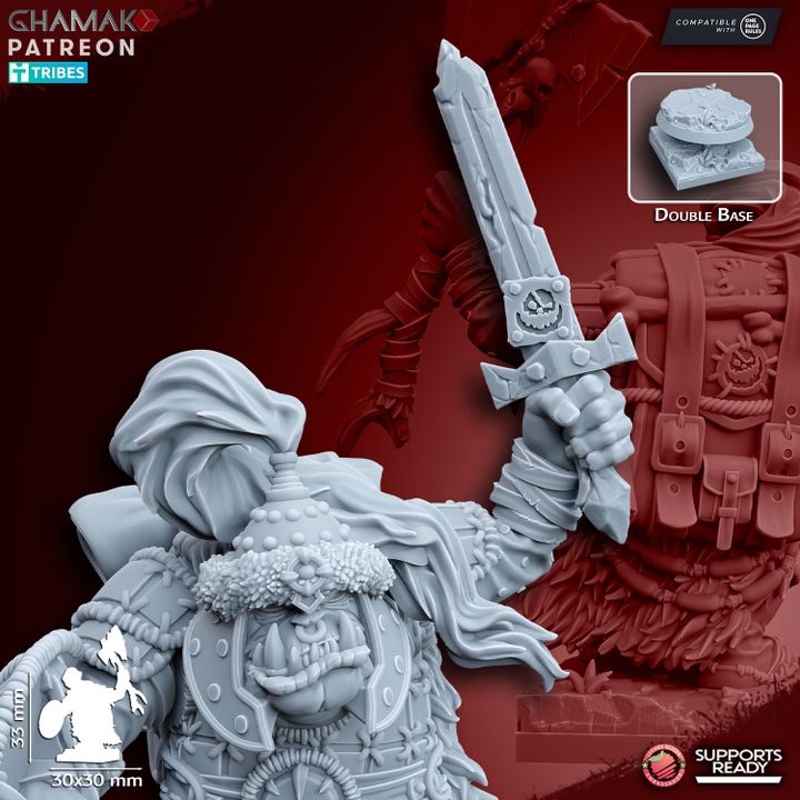Urrok Chieftain, resin miniature, 28mm heroic scale unpainted resin, view 5