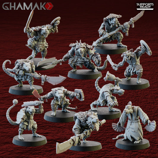 Ashigaru Rats (10 Units), resin miniature, 28mm heroic scale unpainted resin