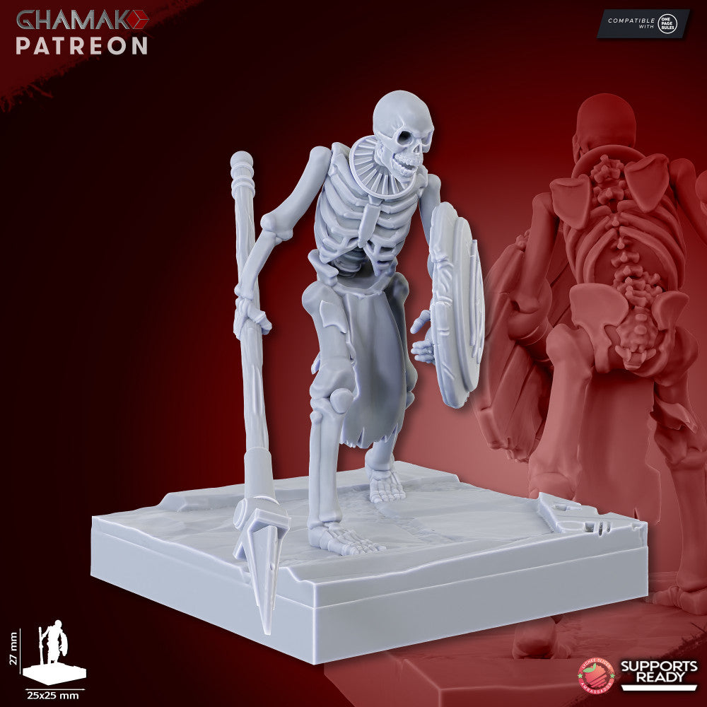 Sand Skeletons (Spearmen) (10 Units), resin miniature, 28mm heroic scale unpainted resin, view 2