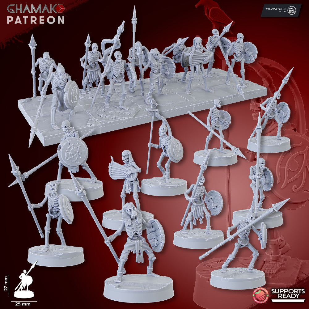 Sand Skeletons (Spearmen) (10 Units), resin miniature, 28mm heroic scale unpainted resin, view 3