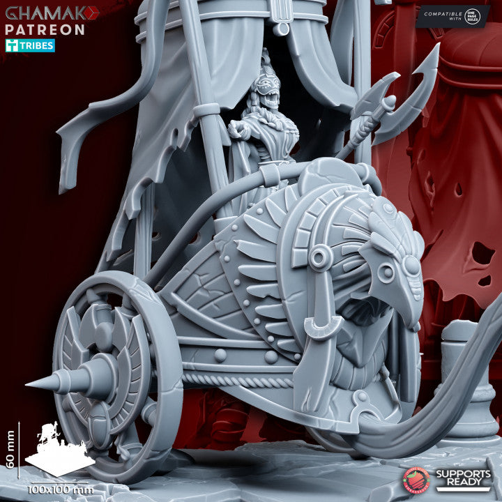 God-Queen on Chariot, resin miniature, 28mm heroic scale unpainted resin, view 6