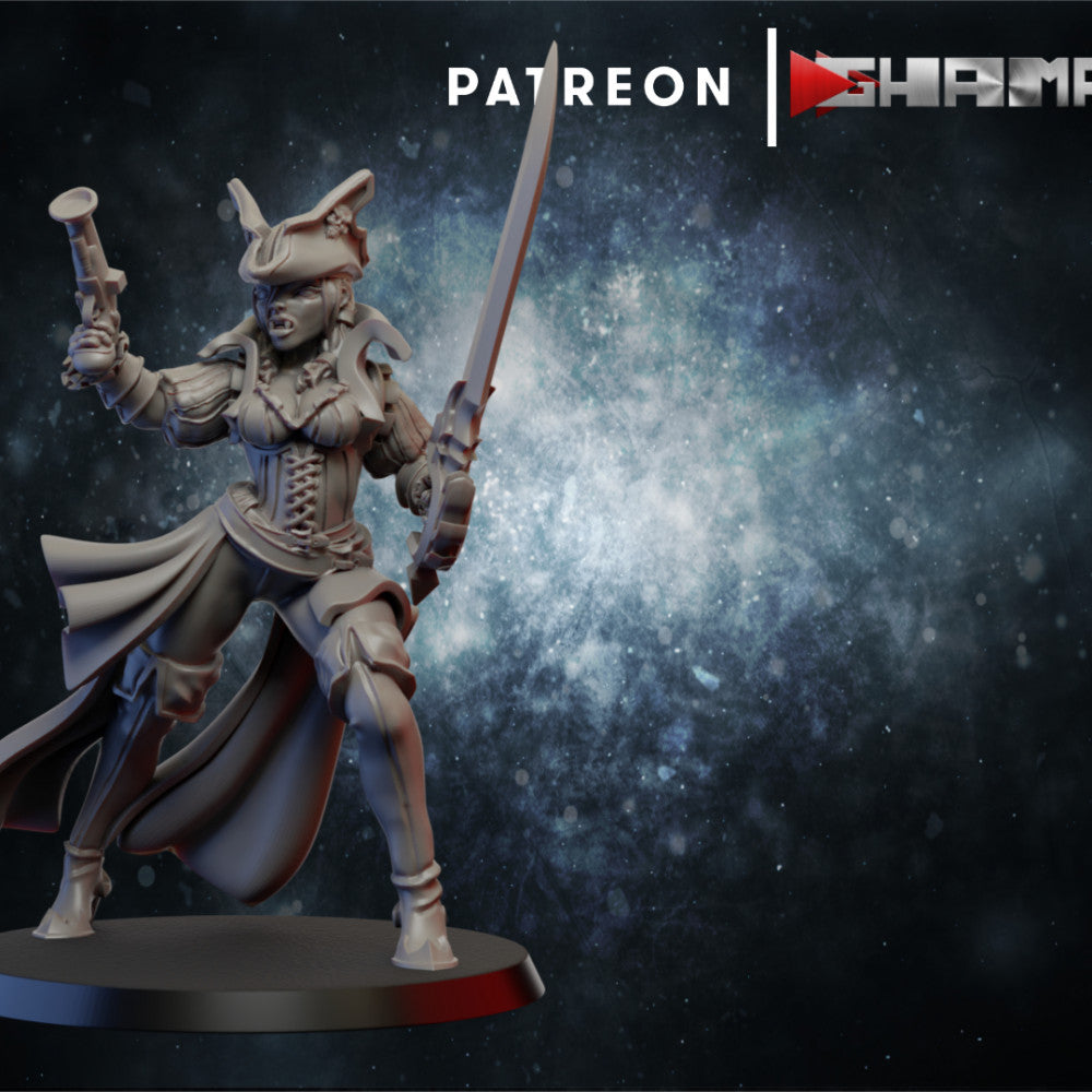 Female Vampire Pirate, resin miniature, 28mm heroic scale unpainted resin
