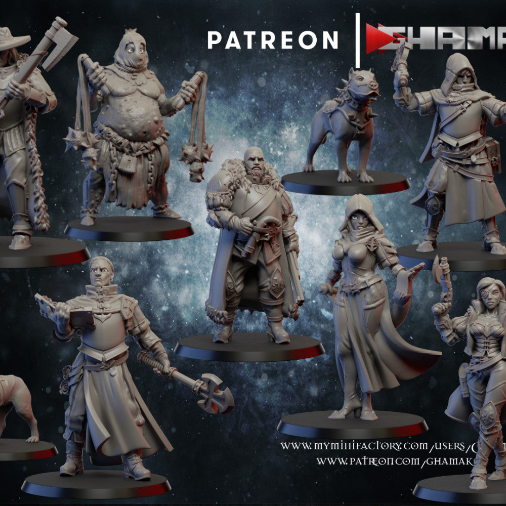Witch Hunter Warband, resin miniature, 28mm heroic scale unpainted resin