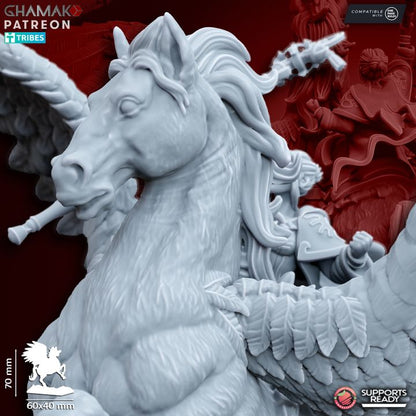 Sunev (Life Magic) Wizard on Pegasus, resin miniature, 28mm heroic scale unpainted resin
