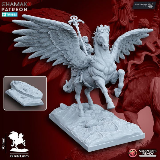 Sunev (Life Magic) Wizard on Pegasus, resin miniature, 28mm heroic scale unpainted resin, view 3