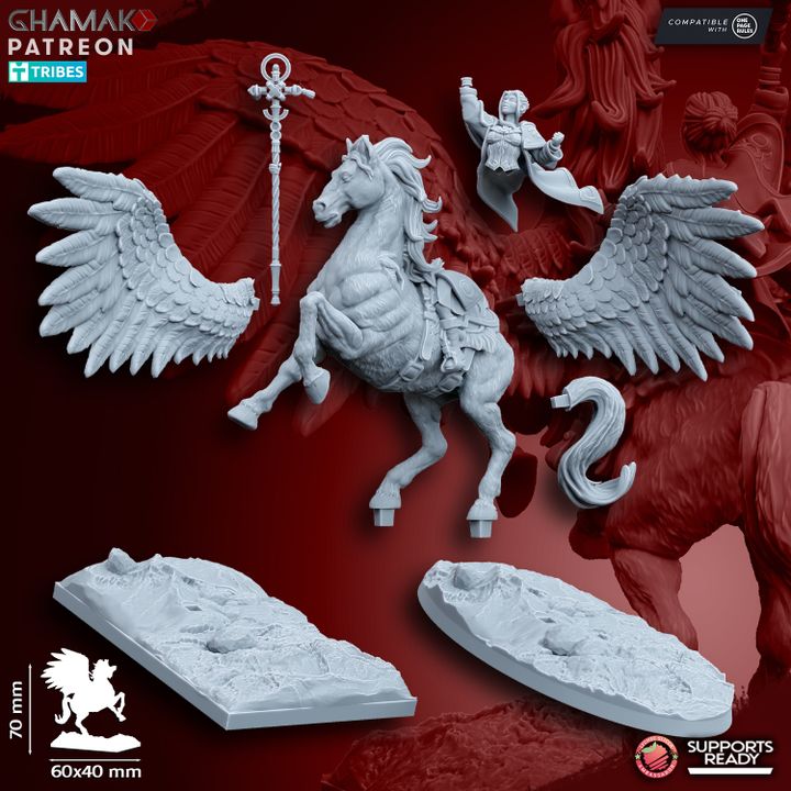 Sunev (Life Magic) Wizard on Pegasus, resin miniature, 28mm heroic scale unpainted resin, view 5