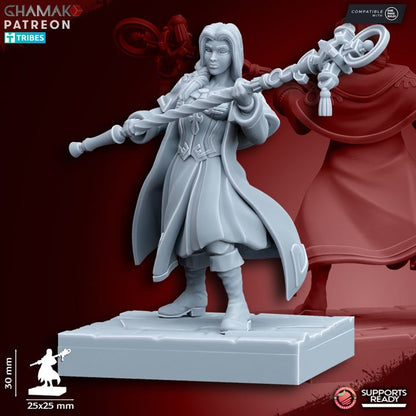 Sunev Wizard 2 on Foot, resin miniature, 28mm heroic scale unpainted resin, view 3
