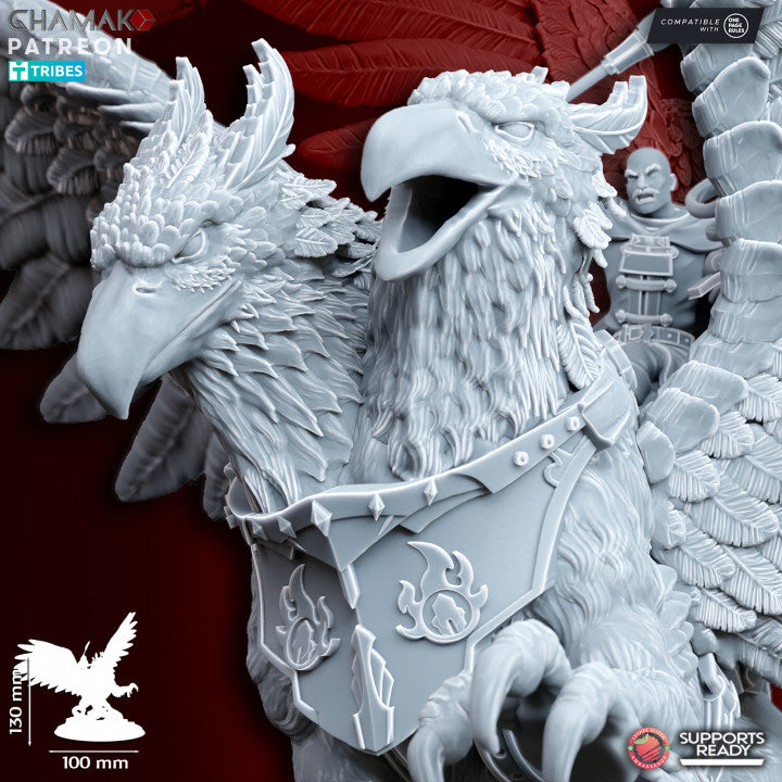 Supreme Wizard on Two-Headed Gryphon, resin miniature, 28mm heroic scale unpainted resin