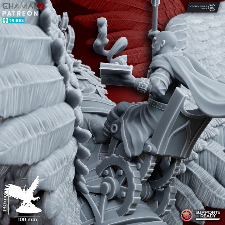 Supreme Wizard on Two-Headed Gryphon, resin miniature, 28mm heroic scale unpainted resin, view 3