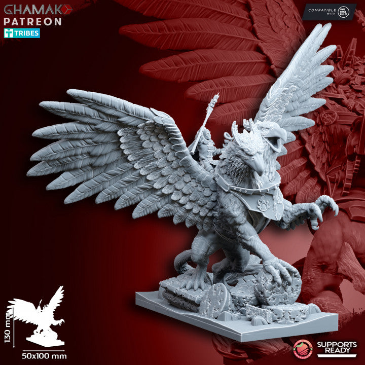 Supreme Wizard on Two-Headed Gryphon, resin miniature, 28mm heroic scale unpainted resin, view 4