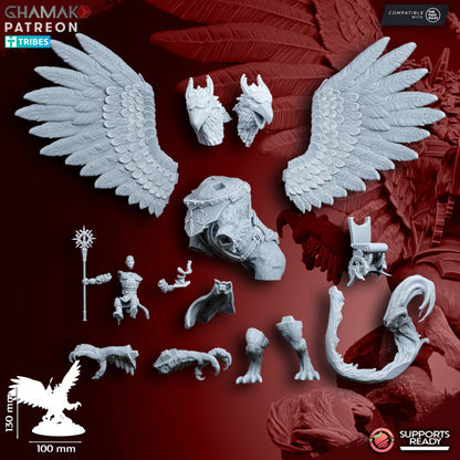 Supreme Wizard on Two-Headed Gryphon, resin miniature, 28mm heroic scale unpainted resin, view 6