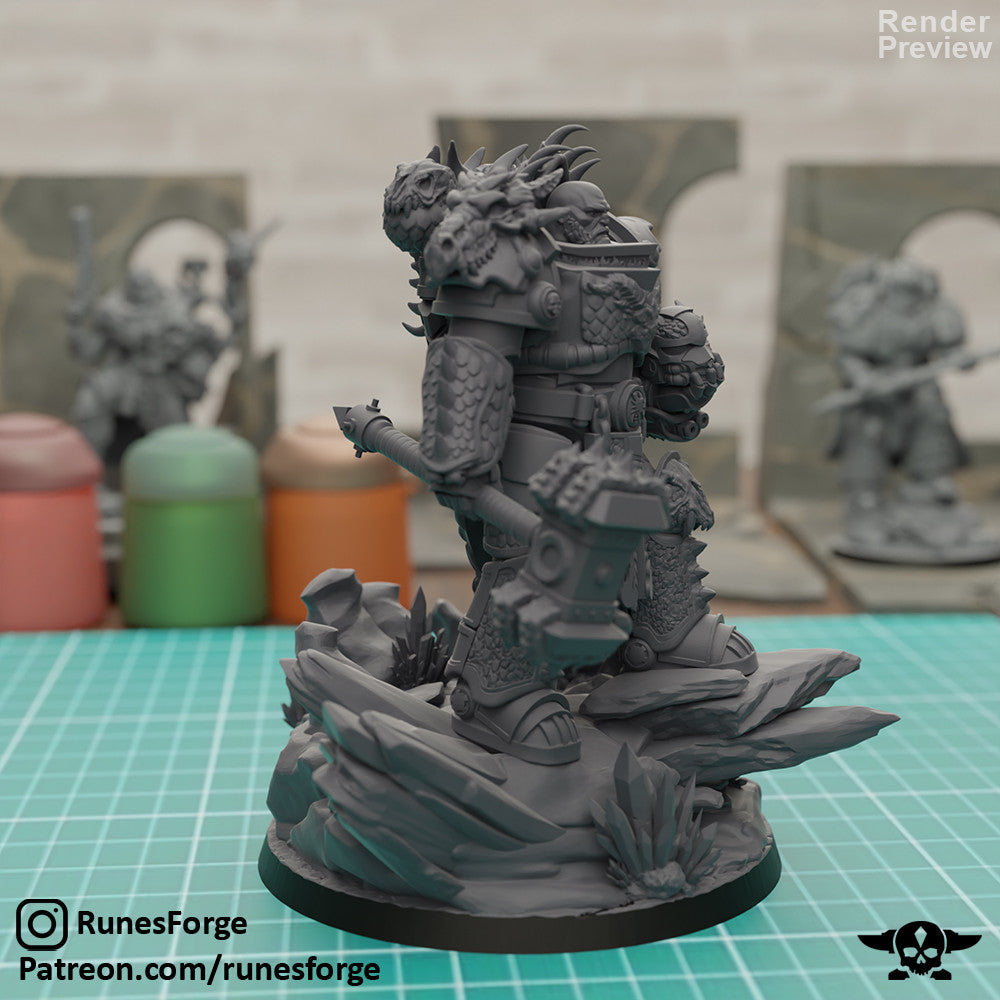 Flame Knights Prime Leader of the Dragon Knights, Flame Knights proxy miniature, 28mm heroic scale unpainted resin, view 3
