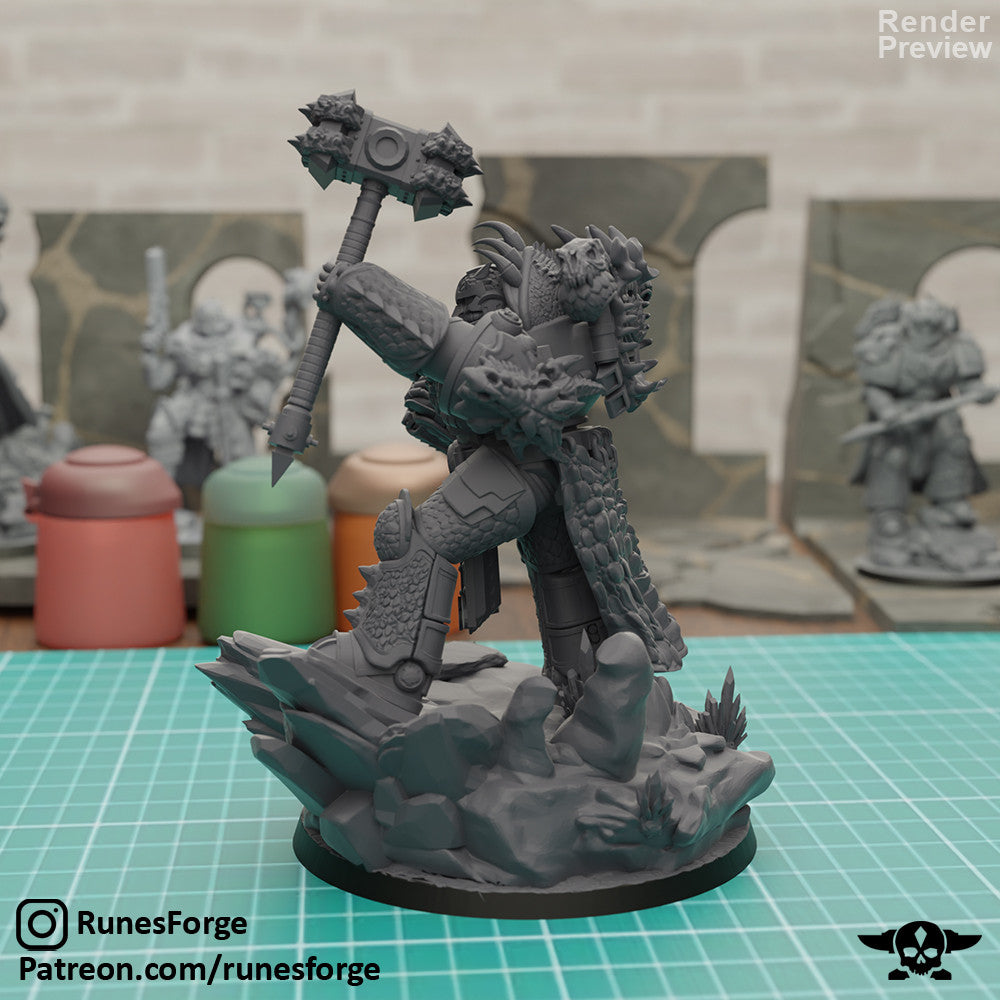 Flame Knights Prime Leader of the Dragon Knights, Flame Knights proxy miniature, 28mm heroic scale unpainted resin, view 9
