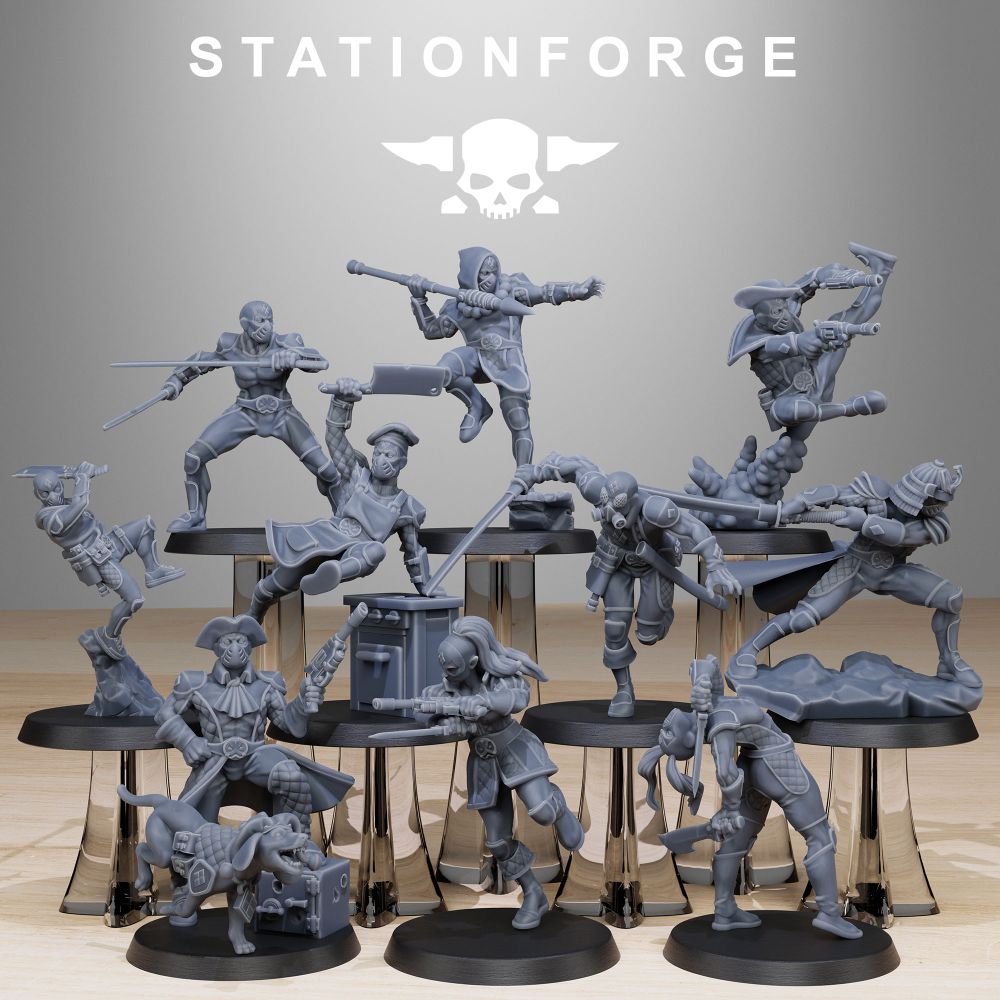 Hive Citizens GrimCorp Jesters (10 Units), Hive Citizens proxy miniature, 28mm heroic scale unpainted resin