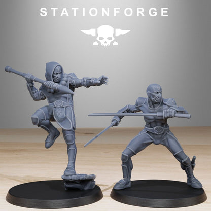 Hive Citizens GrimCorp Jesters (10 Units), Hive Citizens proxy miniature, 28mm heroic scale unpainted resin, view 3