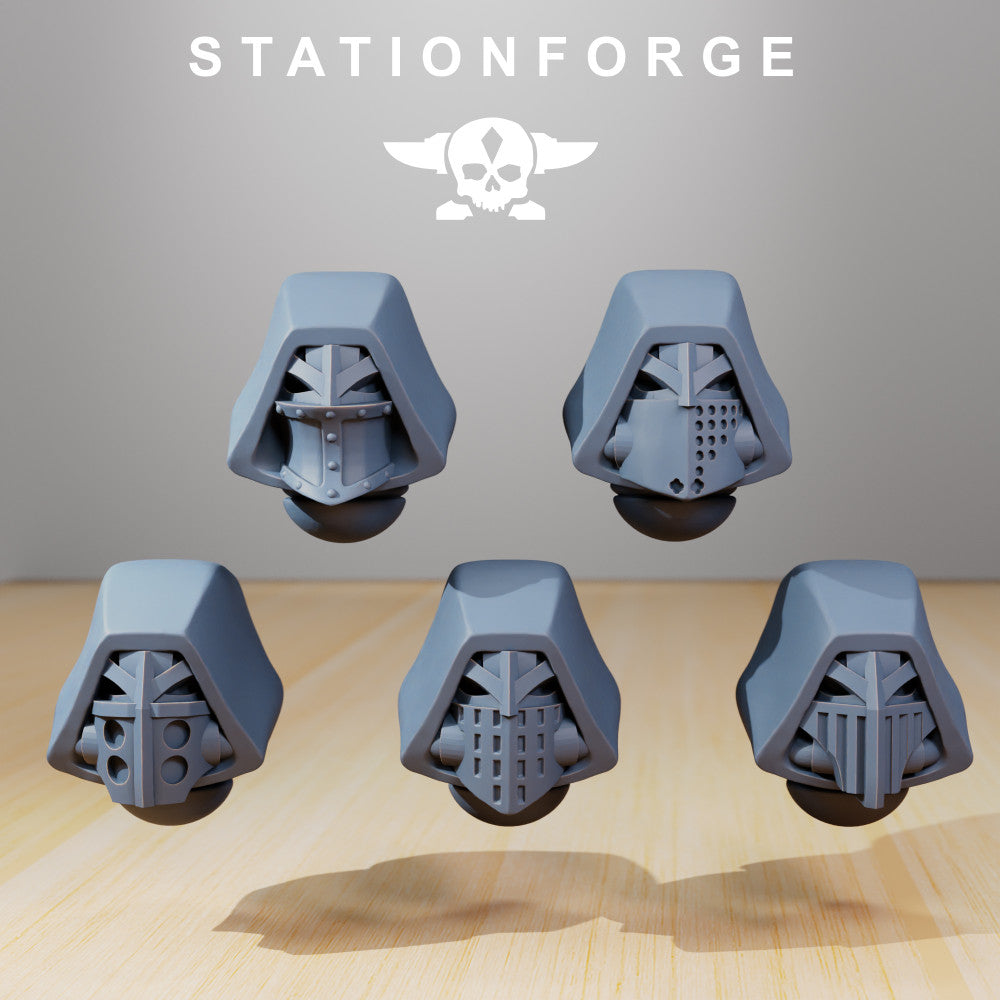 Space Knights Armored Knight Heads V.2, Space Knights resin conversion bits, 28mm heroic scale unpainted resin