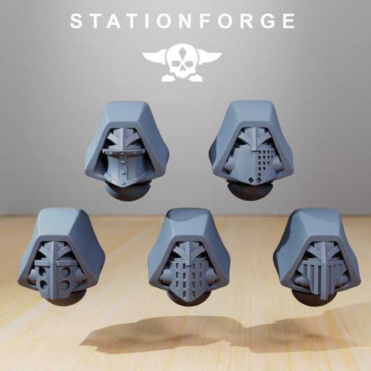 Space Knights Armored Knight Heads V.2, Space Knights resin conversion bits, 28mm heroic scale unpainted resin
