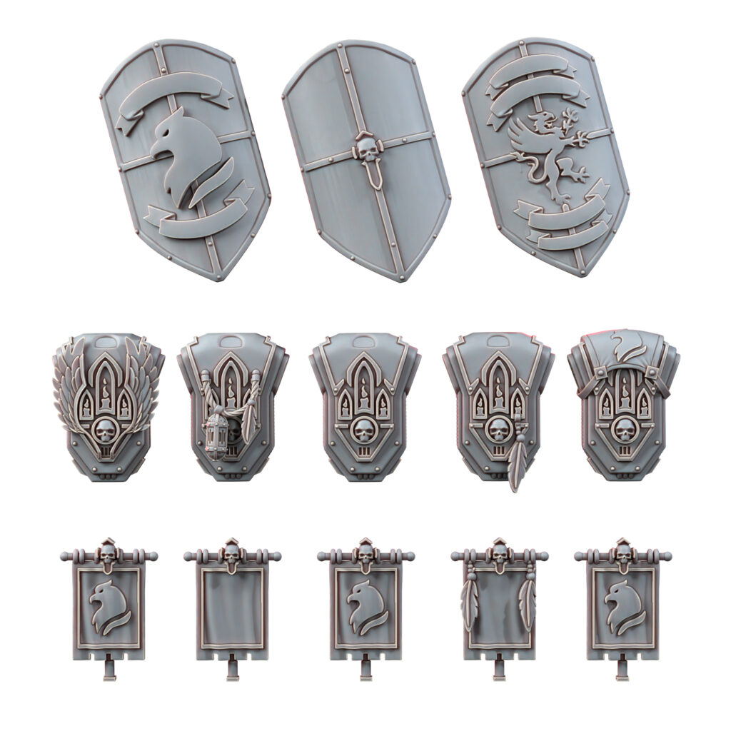 Hooded Knights Backpacks, resin conversion bits, 28mm heroic scale unpainted resin