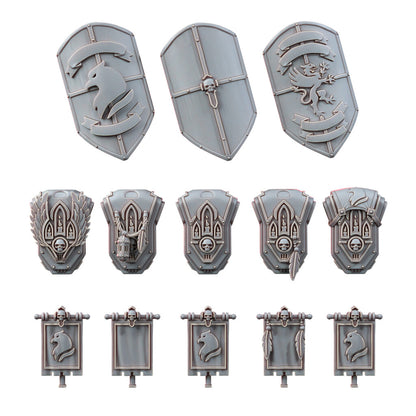 Hooded Knights Backpacks, resin conversion bits, 28mm heroic scale unpainted resin