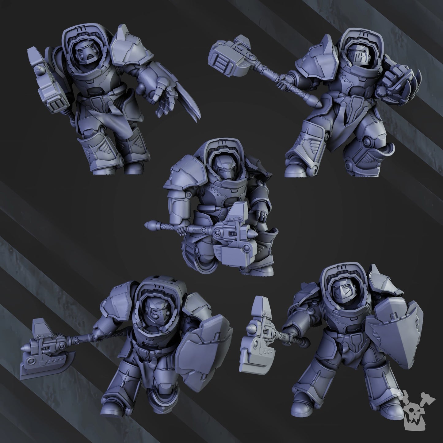 Siege Knights Heavy Knights Of The Golden Pavise (5 Units), proxy miniature, squad, 28mm heroic scale unpainted resin, view 2