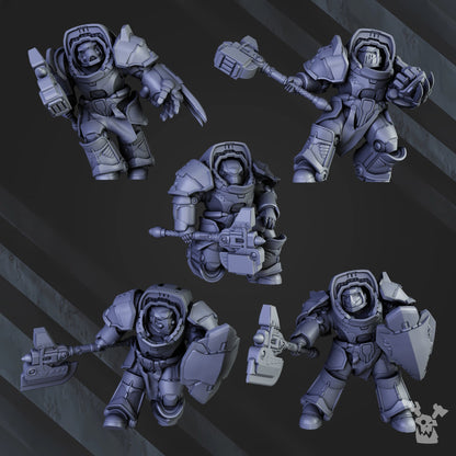 Siege Knights Heavy Knights Of The Golden Pavise (5 Units), proxy miniature, squad, 28mm heroic scale unpainted resin, view 2