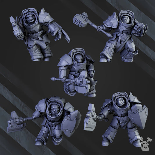 Siege Knights Heavy Knights Of The Golden Pavise (5 Units), proxy miniature, squad, 28mm heroic scale unpainted resin, view 2