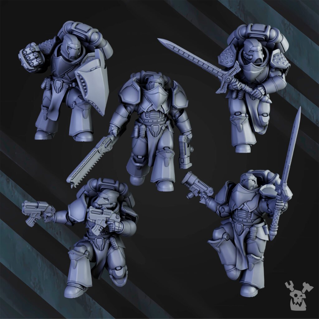 Siege Knights Of The Sky Gates (10 Units), proxy miniature, squad, 28mm heroic scale unpainted resin, view 3