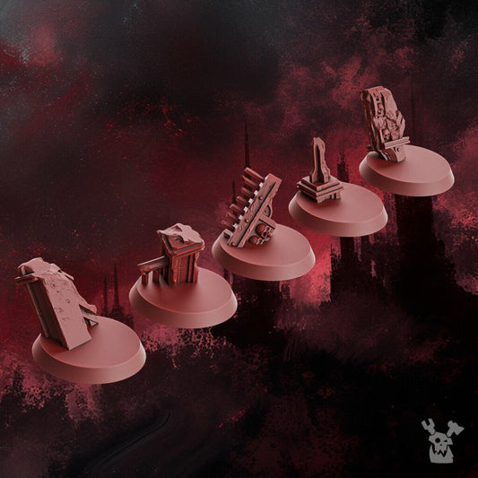 Crimson Knights Assault Decor Set, resin miniature bases, bits, 28mm heroic scale unpainted resin