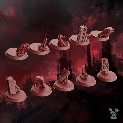 Crimson Knights Assault Decor Set, resin miniature bases, bits, 28mm heroic scale unpainted resin, view 2