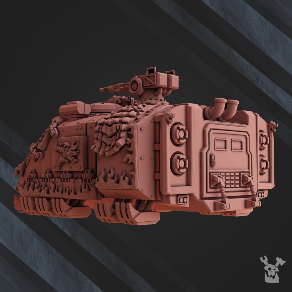 Flame Knights Apc, proxy miniature, transport, 28mm heroic scale unpainted resin, view 3