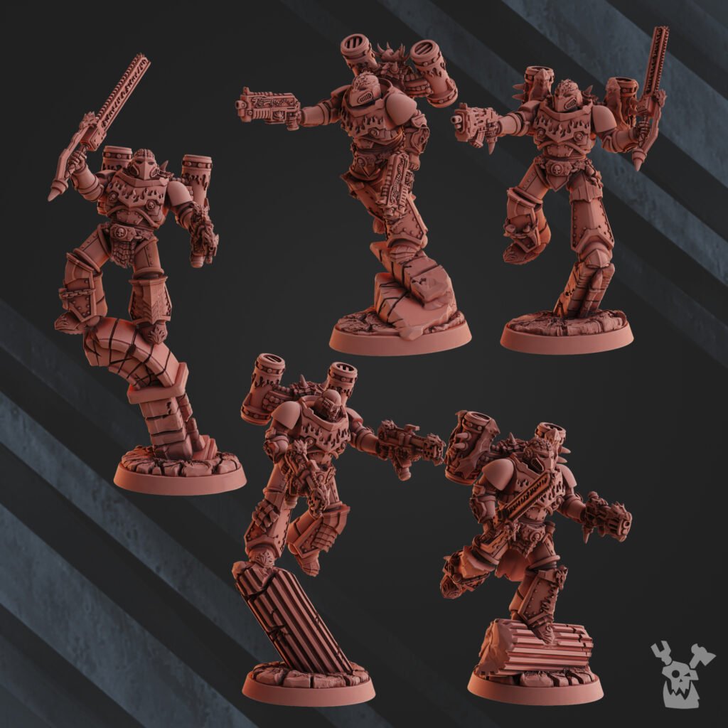 Flame Knights Assault Squad, proxy miniature, 28mm heroic scale unpainted resin