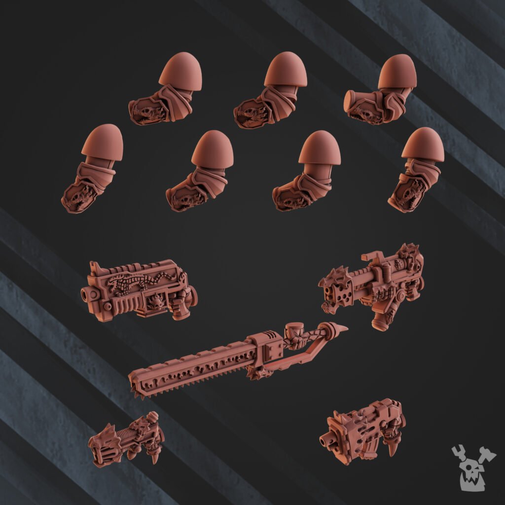 Flame Knights Assault Squad, proxy miniature, 28mm heroic scale unpainted resin, view 3