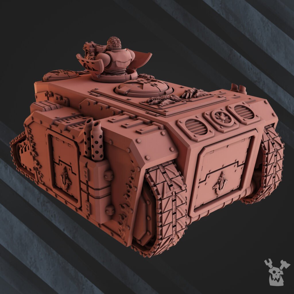 Flame Knights Crawler, proxy miniature, vehicle, 28mm heroic scale unpainted resin, view 2