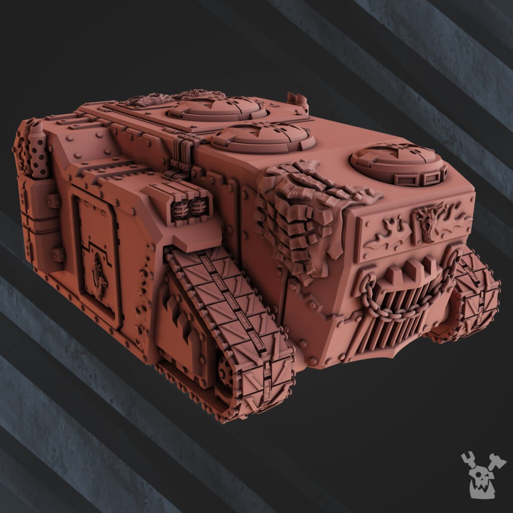 Flame Knights Crawler, proxy miniature, vehicle, 28mm heroic scale unpainted resin, view 3