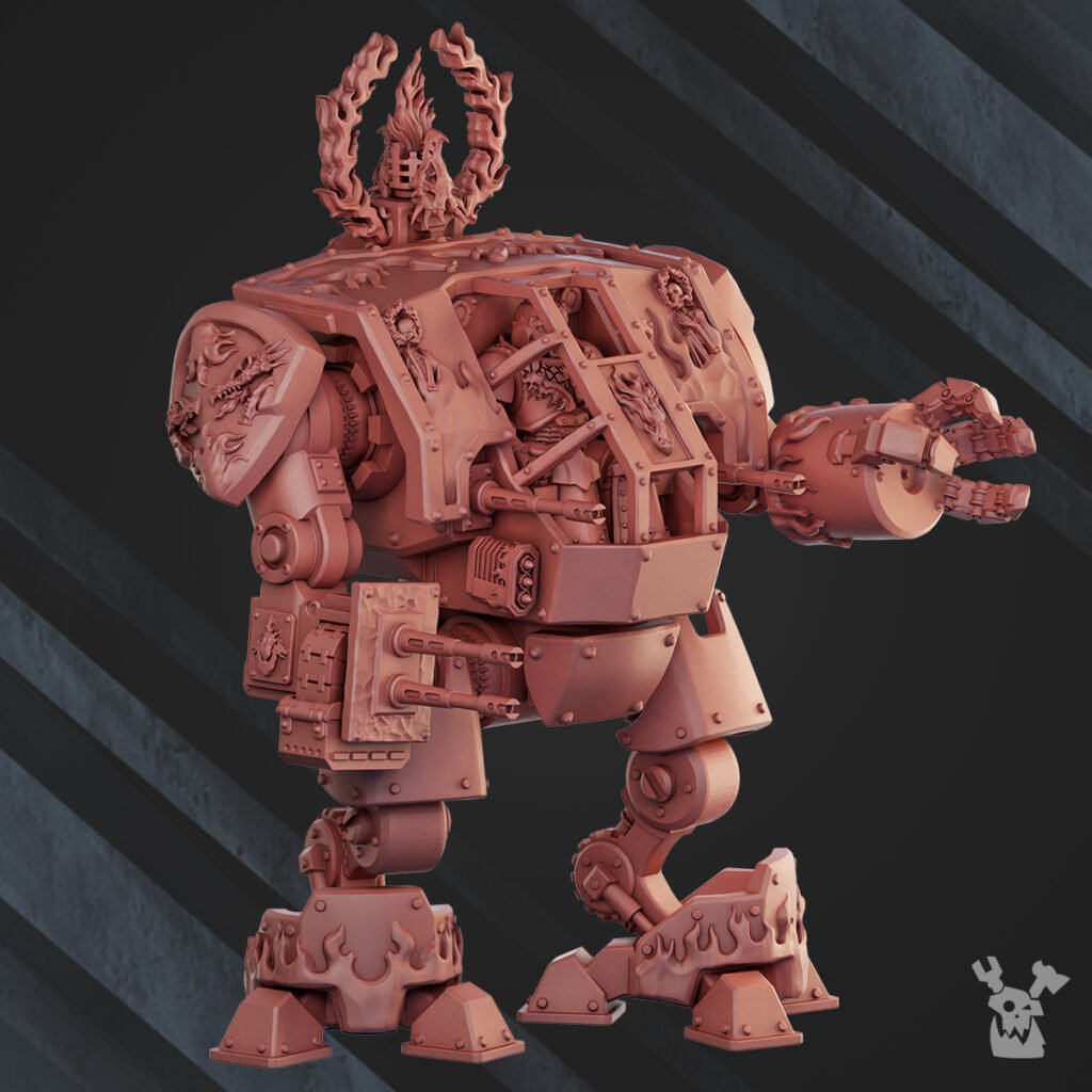 Flame Knights Dreadscout, proxy miniature, walker, 28mm heroic scale unpainted resin, view 2