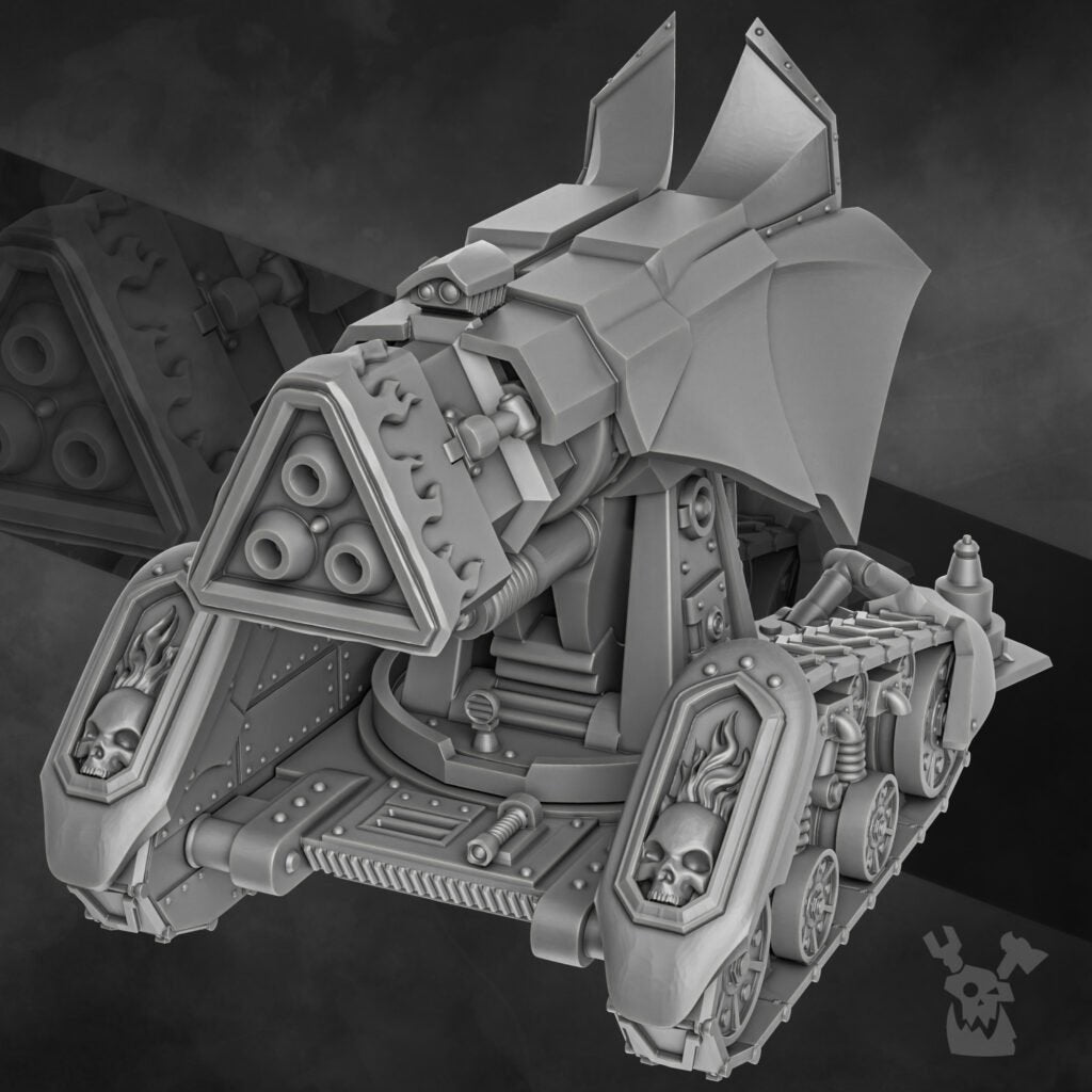 Flame Knights Stormcannon, proxy miniature, artillery, 28mm heroic scale unpainted resin