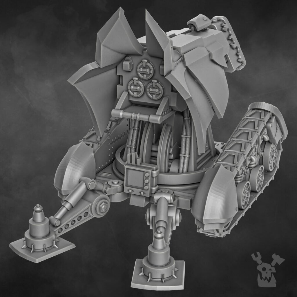Flame Knights Stormcannon, proxy miniature, artillery, 28mm heroic scale unpainted resin, view 3