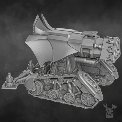Flame Knights Stormcannon, proxy miniature, artillery, 28mm heroic scale unpainted resin, view 4