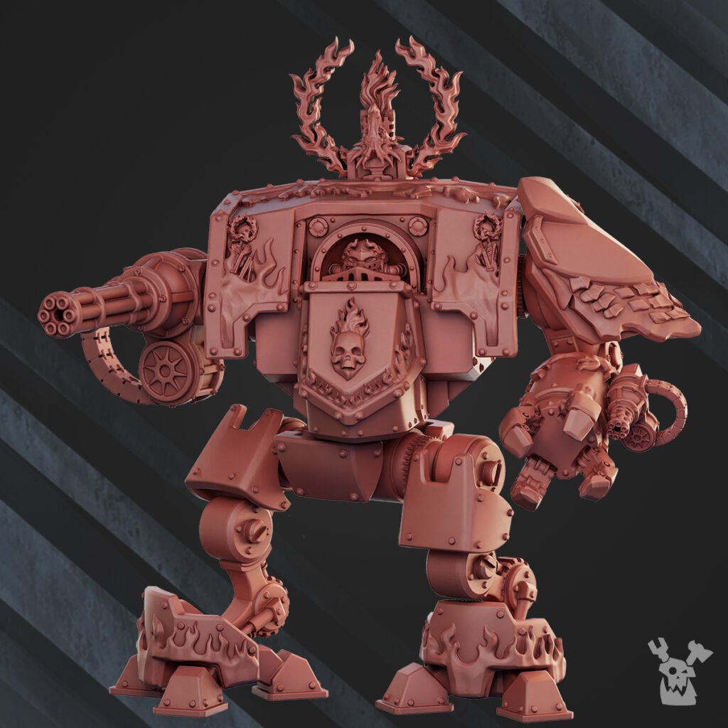 Flame Knights Stormdread, proxy miniature, walker, 28mm heroic scale unpainted resin, view 2