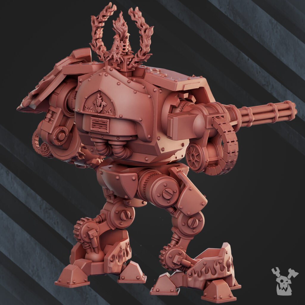 Flame Knights Stormdread, proxy miniature, walker, 28mm heroic scale unpainted resin, view 3