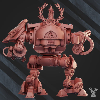 Flame Knights Stormdread, proxy miniature, walker, 28mm heroic scale unpainted resin, view 5