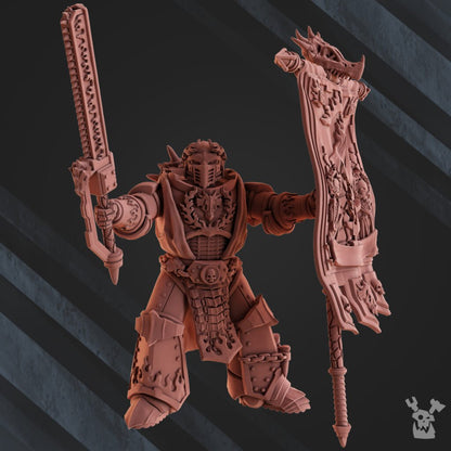 Flame Knights Vexillary, proxy miniature, character, 28mm heroic scale unpainted resin