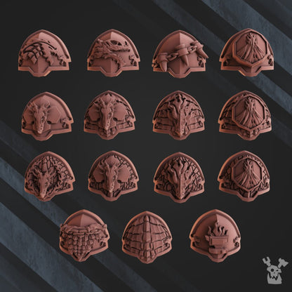 Flame Knights Volcano Armor Squad, proxy miniature, 28mm heroic scale unpainted resin, view 2
