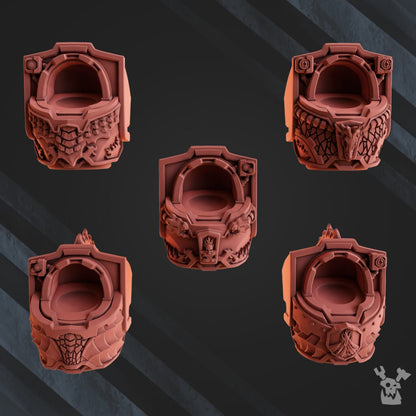 Flame Knights Volcano Armor Squad, proxy miniature, 28mm heroic scale unpainted resin, view 3