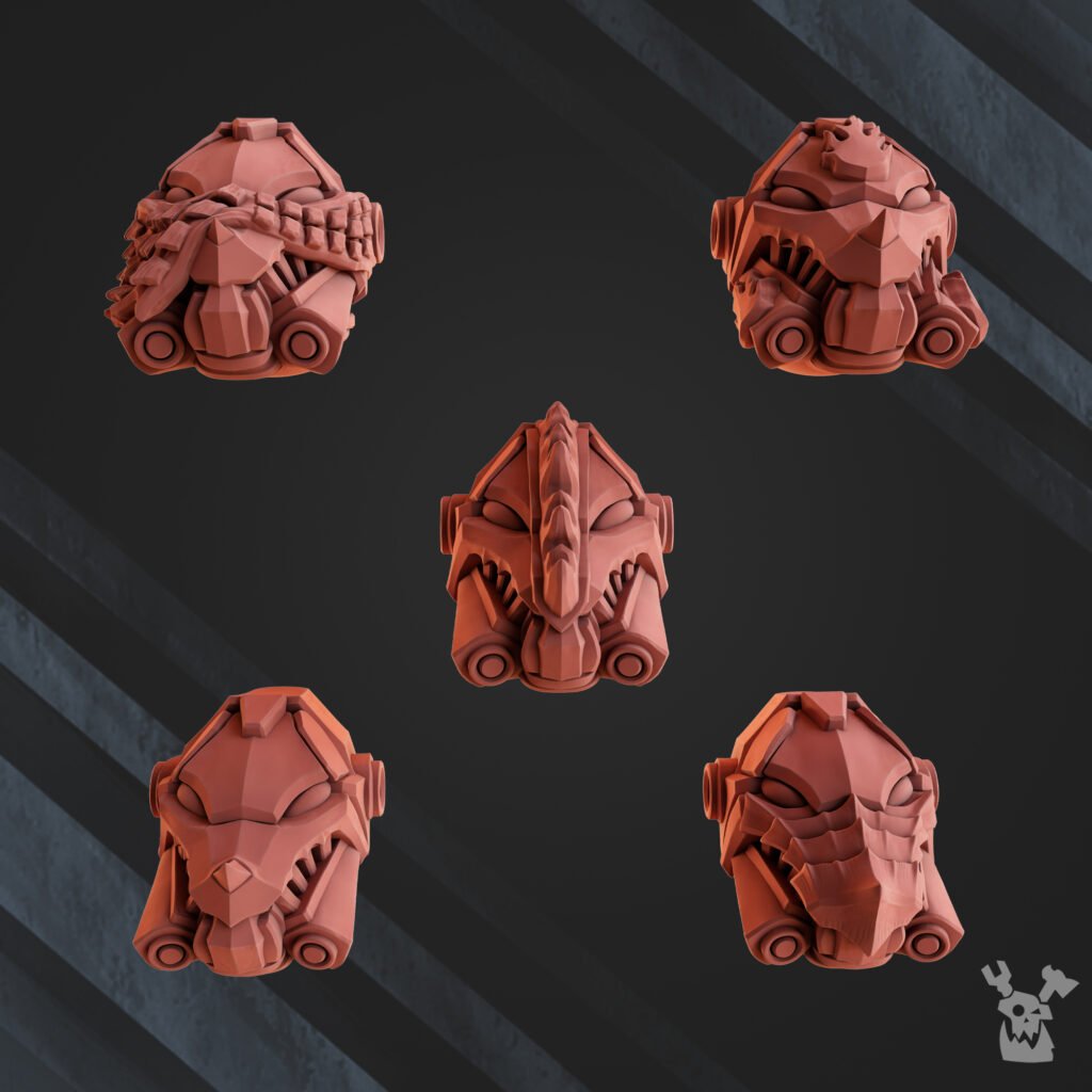 Flame Knights Volcano Armor Squad, proxy miniature, 28mm heroic scale unpainted resin, view 5