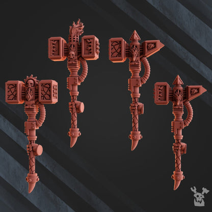 Flame Knights Volcano Armor Squad, proxy miniature, 28mm heroic scale unpainted resin, view 6