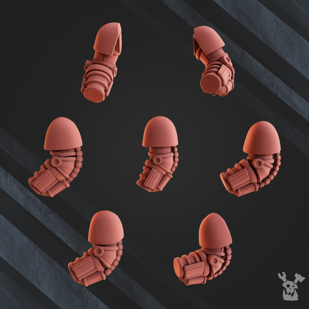 Flame Knights Volcano Armor Squad, proxy miniature, 28mm heroic scale unpainted resin, view 8