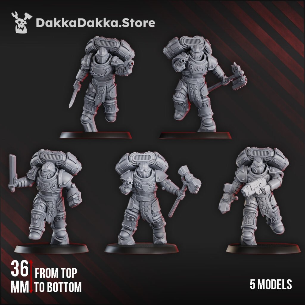 Flame Knights Warriors Storm Squad With Jetpacks Assembled, proxy miniature, 28mm heroic scale unpainted resin