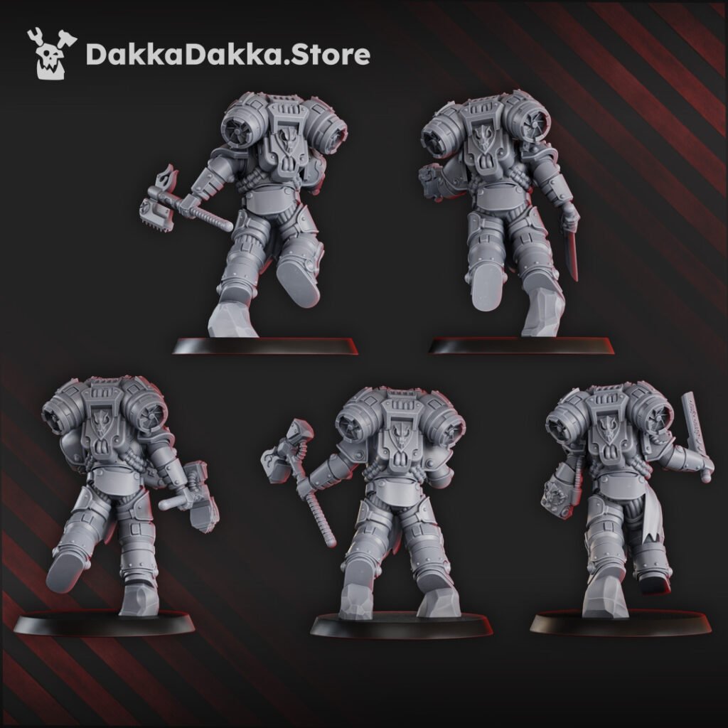 Flame Knights Warriors Storm Squad With Jetpacks Assembled, proxy miniature, 28mm heroic scale unpainted resin, view 2